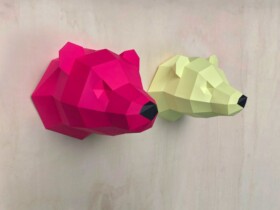 3D Papier Eisbär – Limited Edition, gelb & rosa