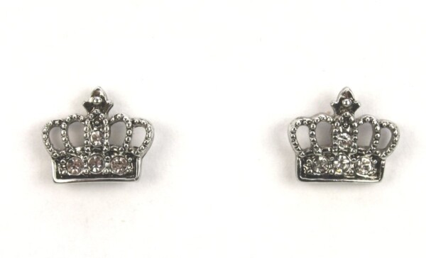 Antique style silver crown earpins