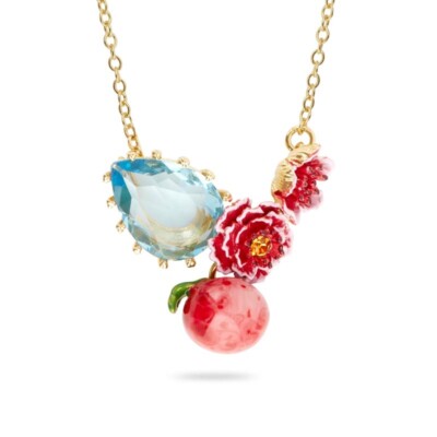 Pear cut blue stone and peach blossom necklace
