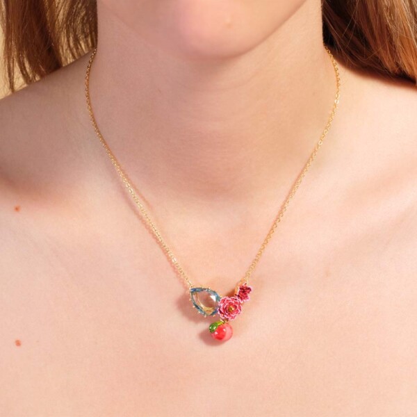 Peach and peach blossom pendant necklace