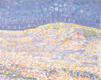 Piet Mondriaan - Pointillistische studie van een duin, heuvel rechts