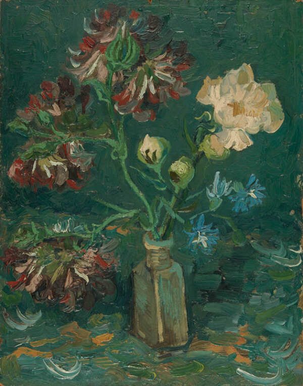 1886|Vincent van Gogh - Small Bottle with Peonies and Blue Delphiniums