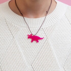 Triceratops acrylic necklace with waxcord - Magenta