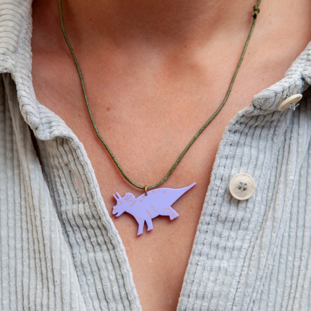 Triceratops acrylic necklace with waxcord - Lilac