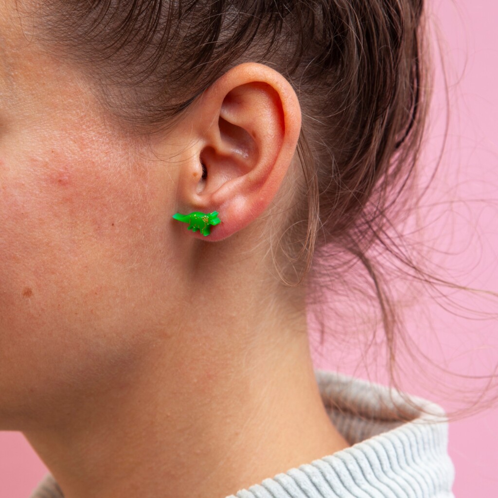 Triceratops acrylic earstuds - Green