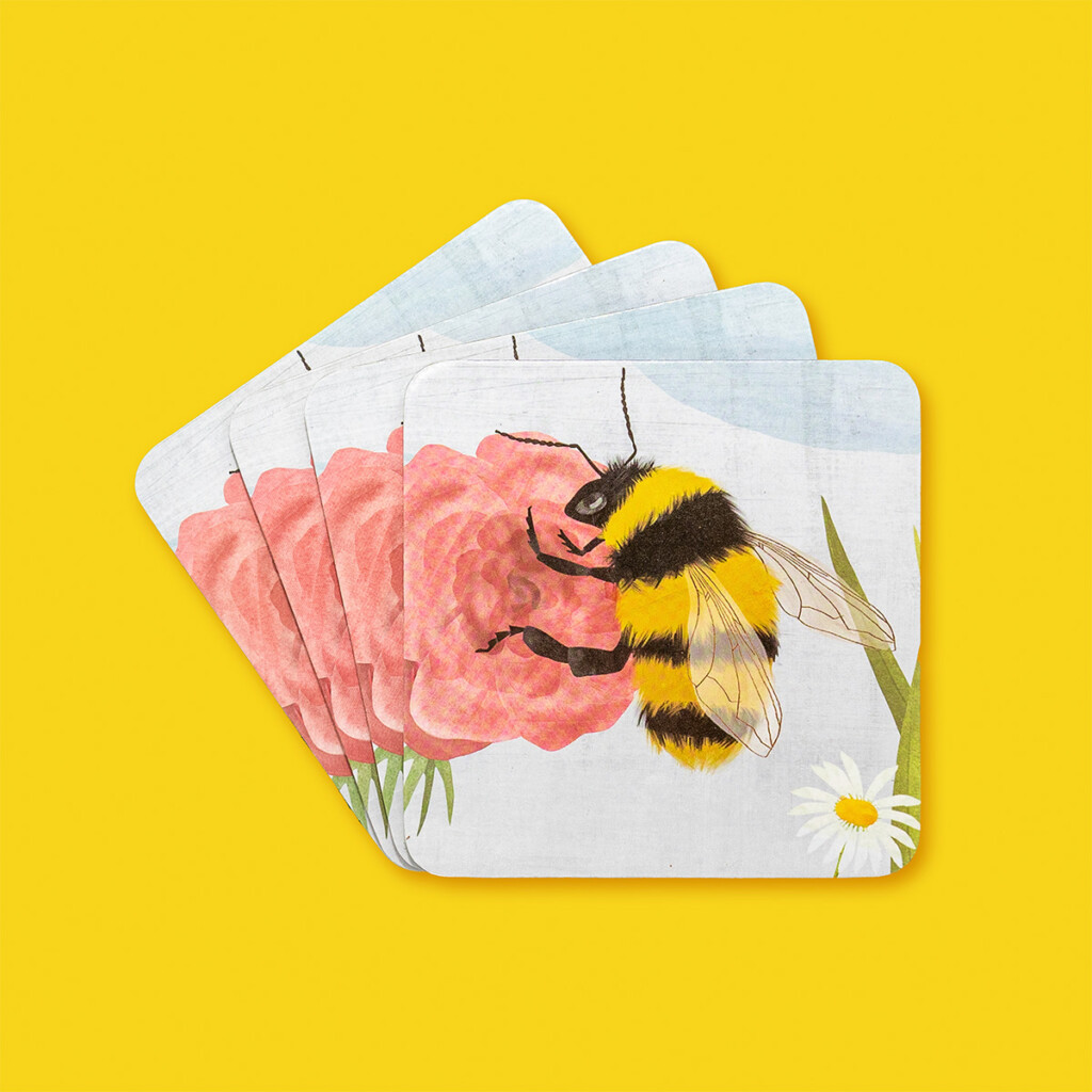 Long live life – Bumblebee coasters 4x