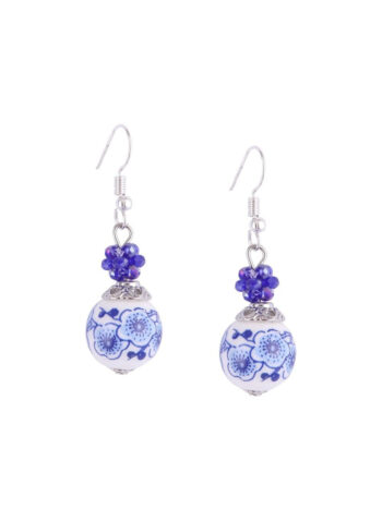 Earrings Flowers - Blue bead - Ceramic